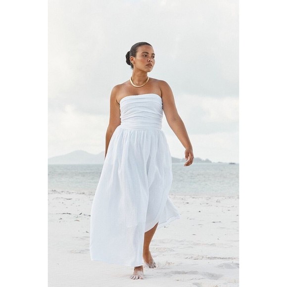 DISSH NEW Lexi White Linen Midi Dress Size US 12 AU 16 - Picture 7 of 16